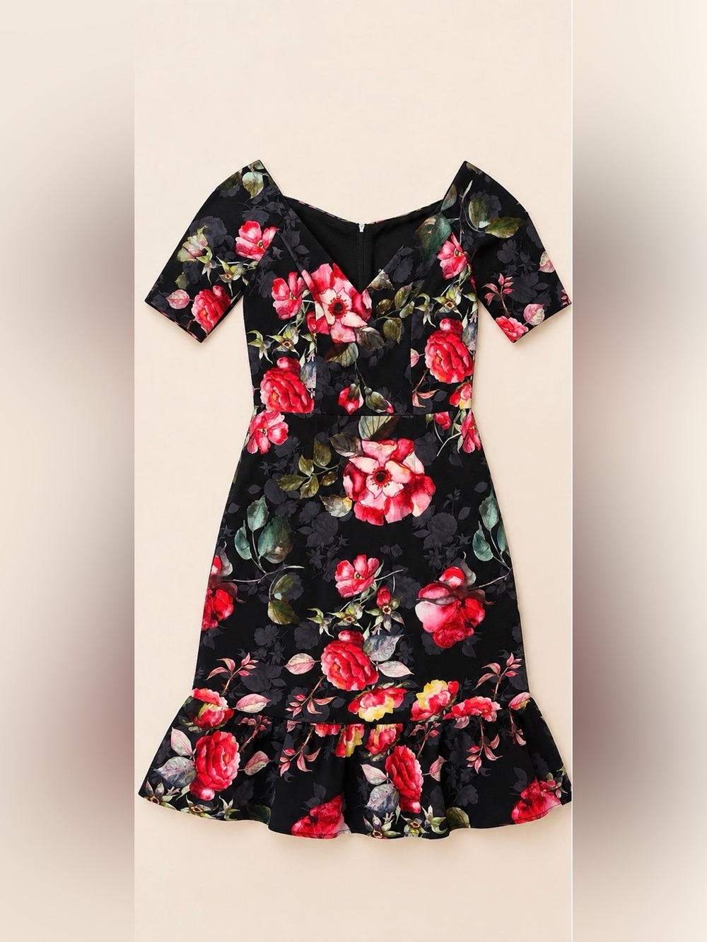 Chic Floral Black Midi Dress